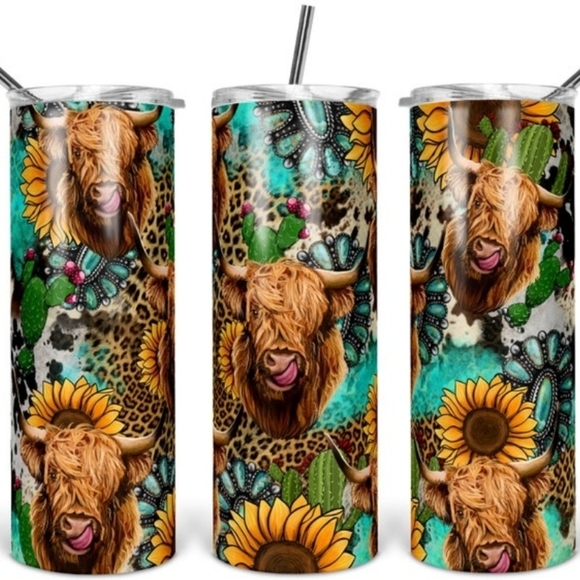 Highland Cow & Sunflower 30oz Tumbler | Insulated Stainless Steel | Western Boho - Picture 1 of 8